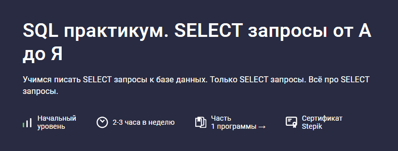 [Stepik] SQL практикум. Select запросы от А до Я (2025)