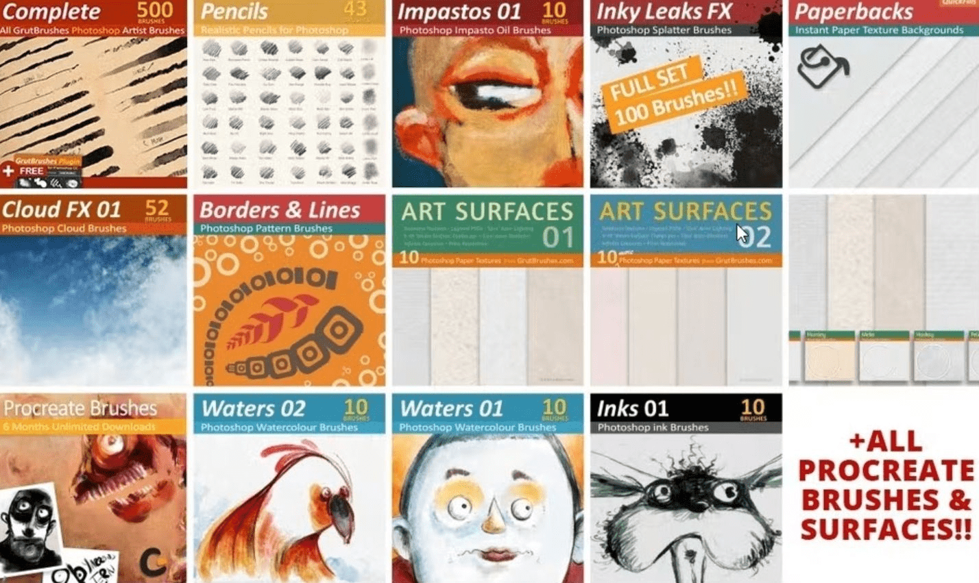 [grutbrushes] Brushes and surfaces for Photoshop and Procreate (2023)